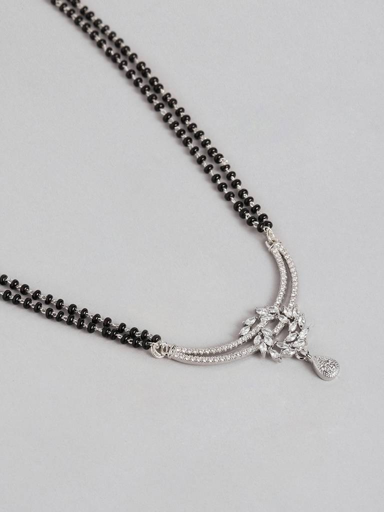 Silver Plated Cz Black Beaded Mangalsutra : SPMS18DIra