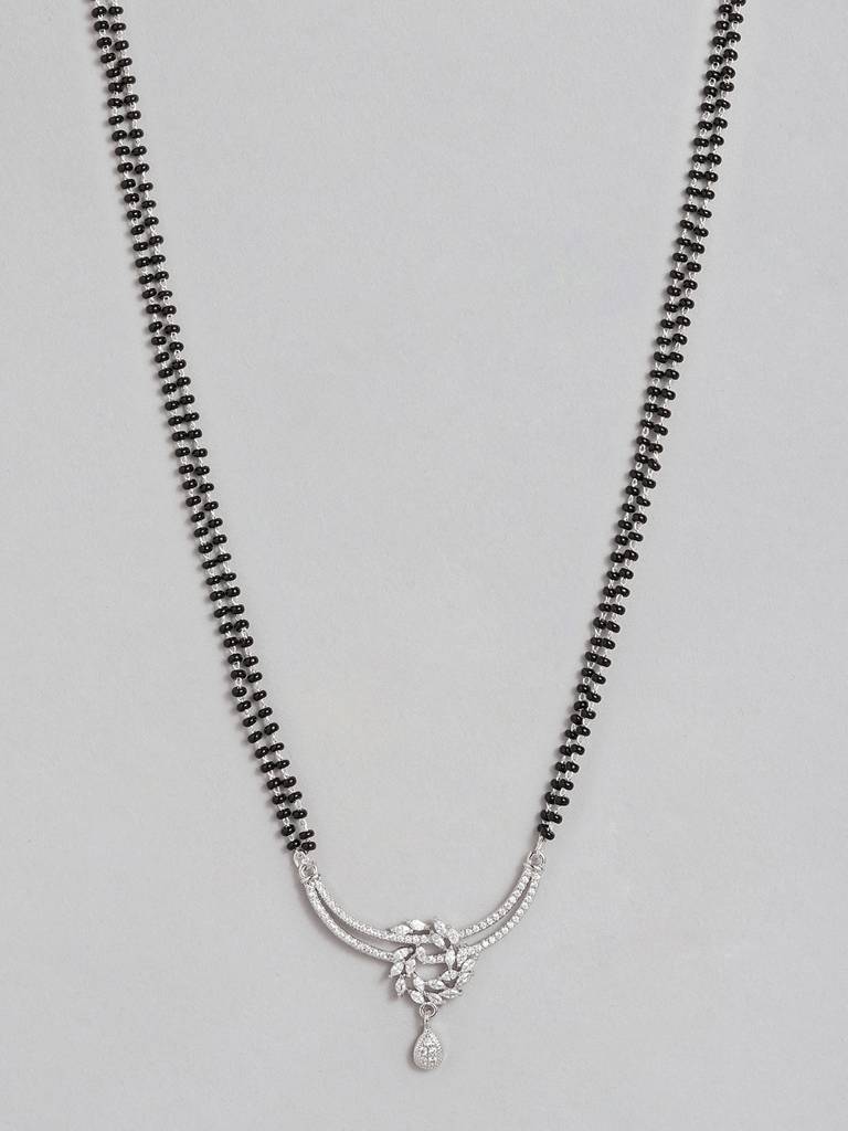 Silver Plated Cz Black Beaded Mangalsutra : SPMS18DIra