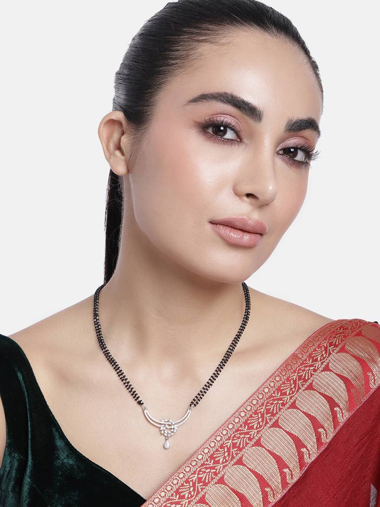 Silver Plated Cz Black Beaded Mangalsutra : SPMS18DIra