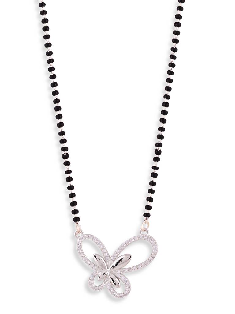 Butterfly Silver Plated Black Beaded American Diamond Mangalsutra : SPMS18SFly
