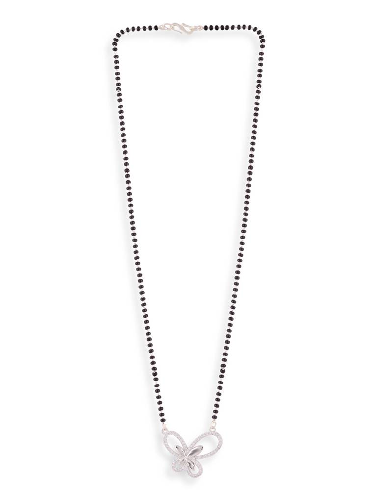 Butterfly Silver Plated Black Beaded American Diamond Mangalsutra : SPMS18SFly