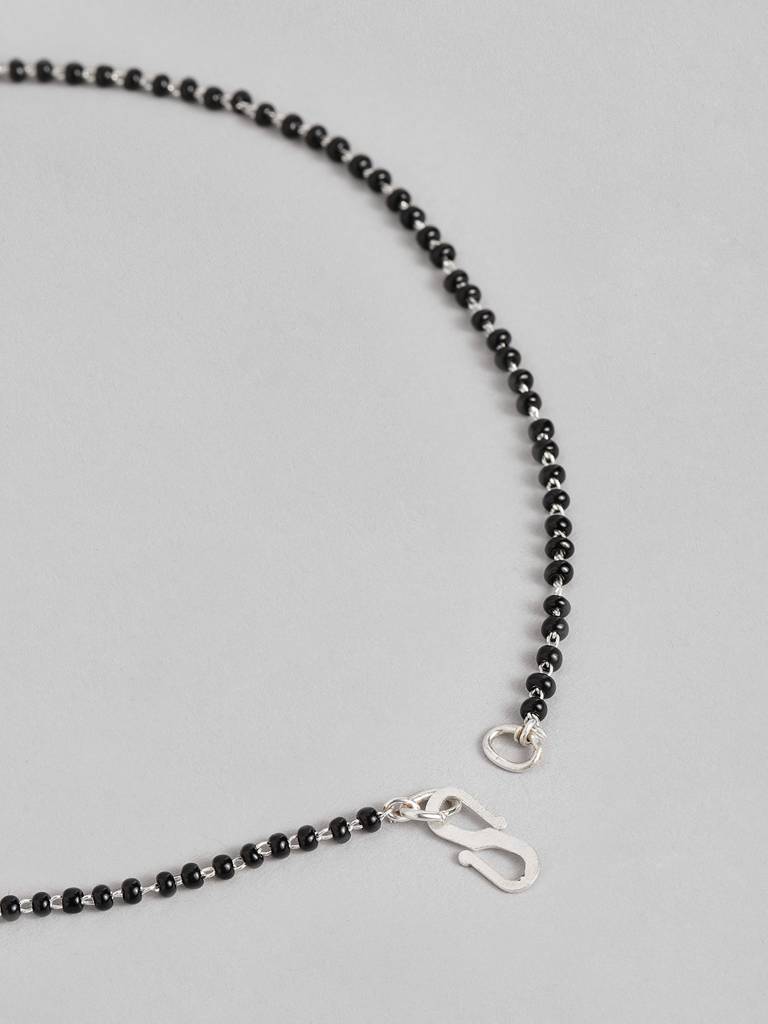 Minimal Silver Plated American Diamond & Black Beaded Mangalsutra : SPMS18SKanak