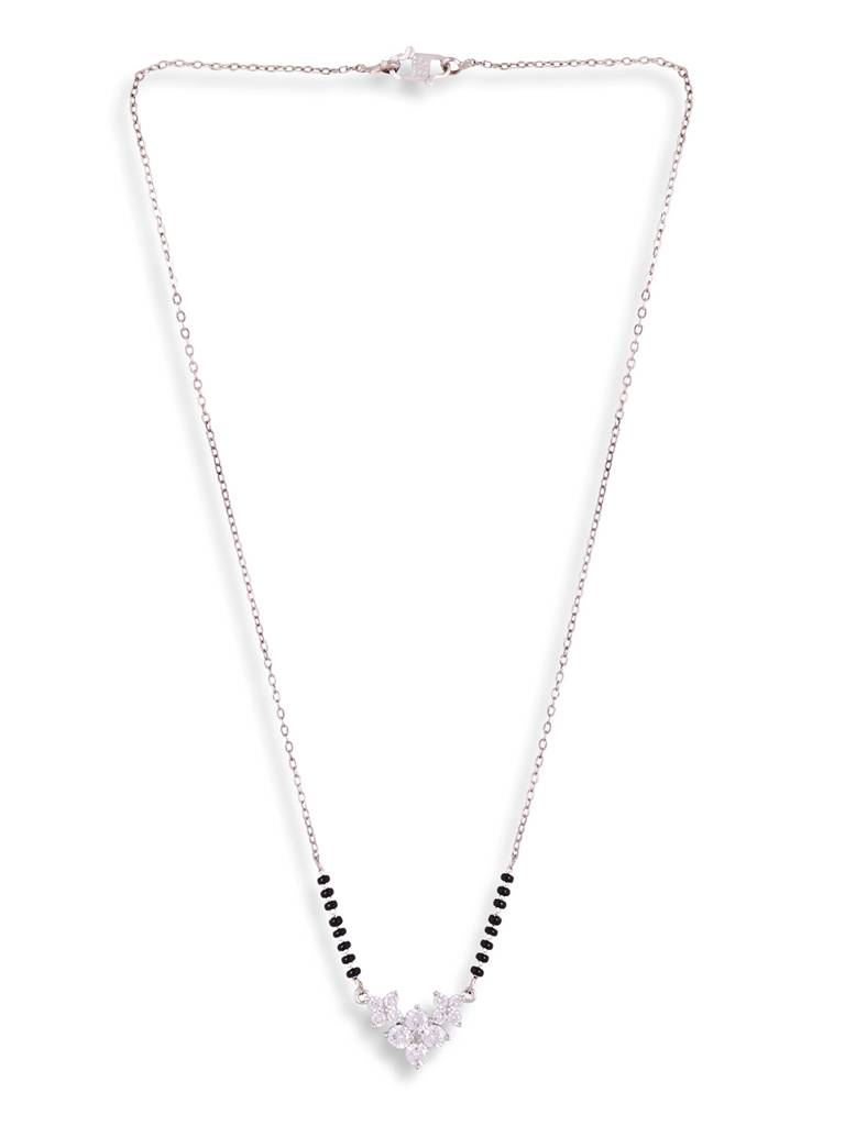Silver Plated Floral Pattern American Diamond Mangalsutra : SPMS88TripleFlower