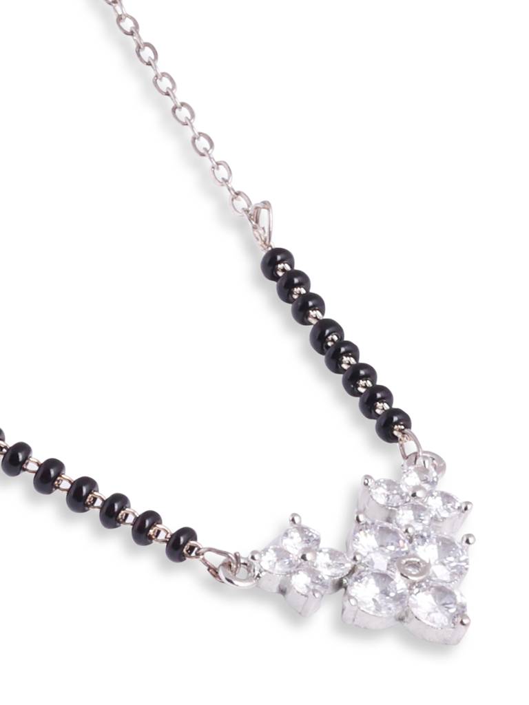 Silver Plated Floral Pattern American Diamond Mangalsutra : SPMS88TripleFlower