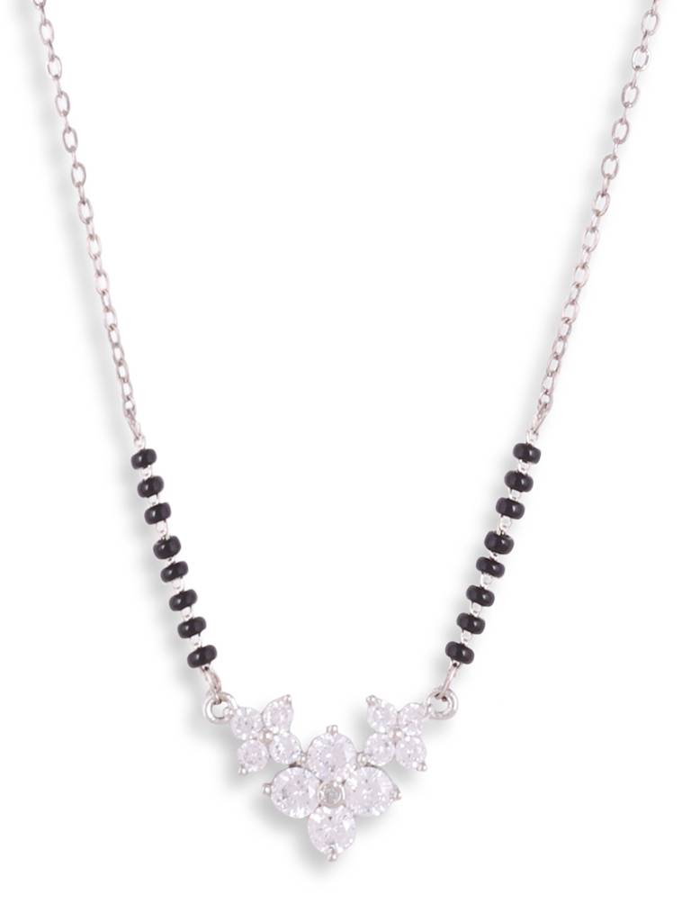 Silver Plated Floral Pattern American Diamond Mangalsutra : SPMS88TripleFlower