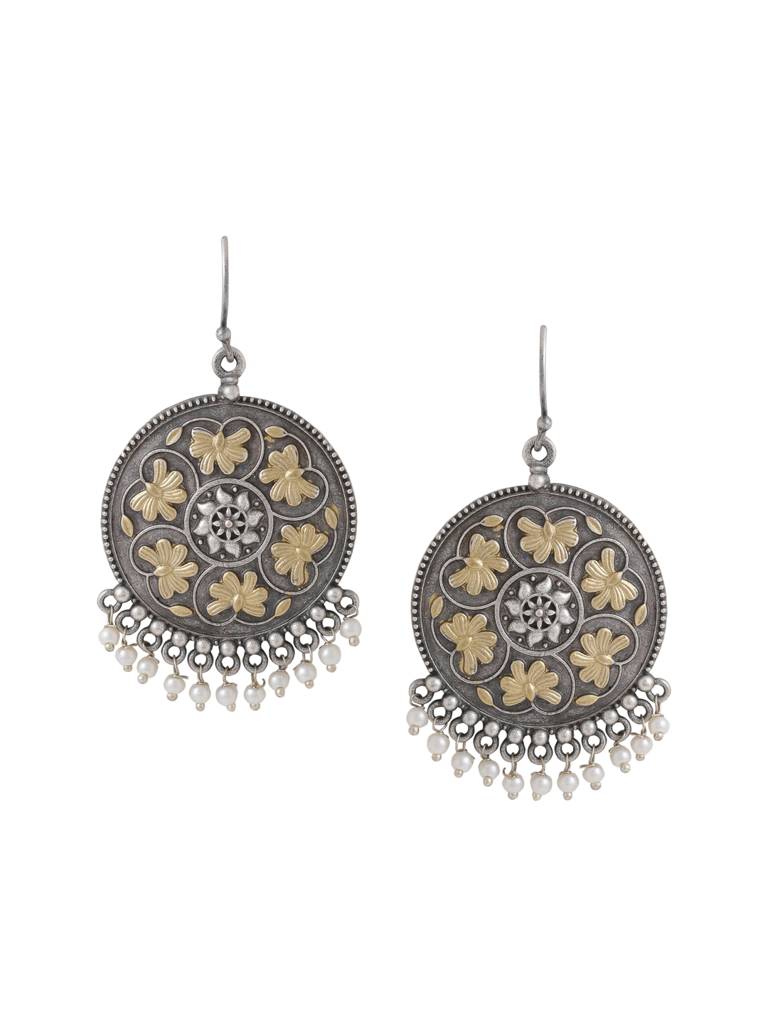 Silver Plated Oxidised Dual Tone Drop Earrings : ABOSE17