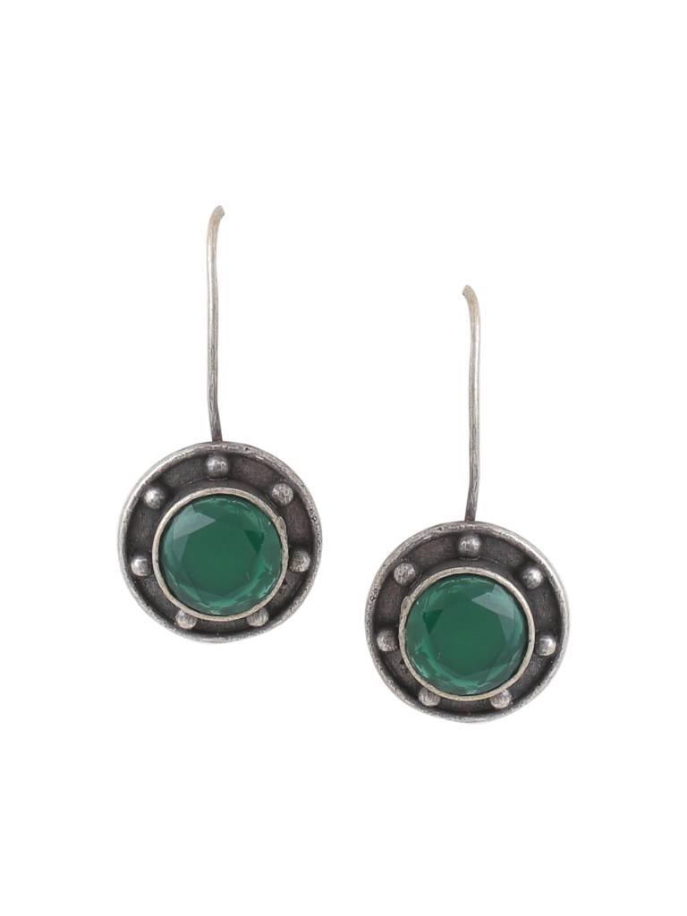 Silver Plated Oxidised Green Circular Studs : ABOSE19