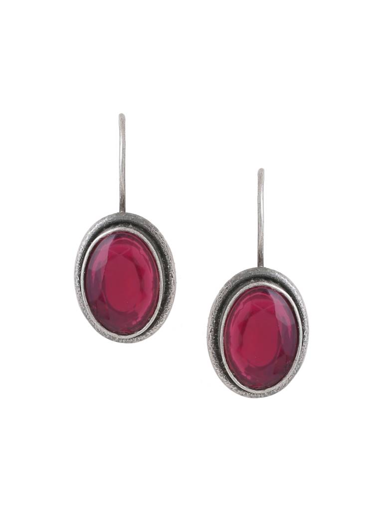 Silver Plated Oxidised Red Oval Studs : ABOSE22