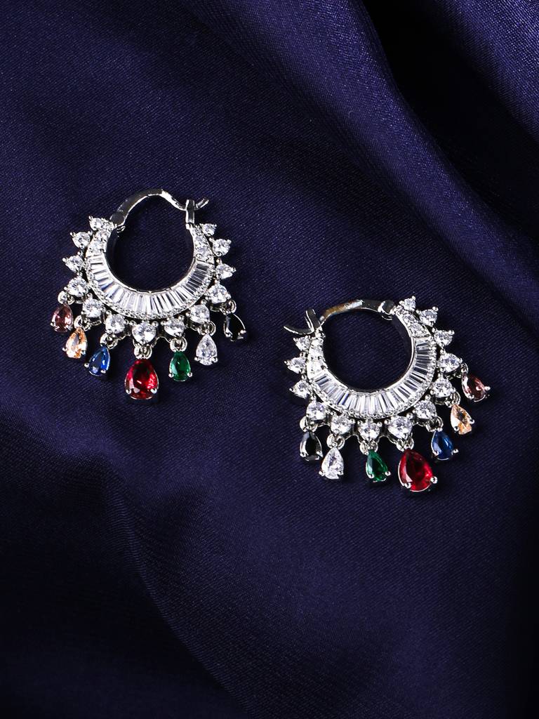 Silver Plated Ad Studded Hoop Earrings : ABDWE19