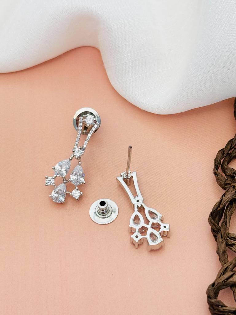 Silver Plated American Diamond Studded & Beaded Mangalsutra Set-Sppjmms30Dlongr01 : SPPJMMS30DLongR01