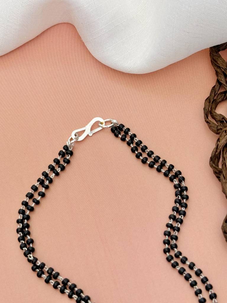 Silver Plated American Diamond Studded & Beaded Mangalsutra Set-Sppjmms30Dlongr01 : SPPJMMS30DLongR01