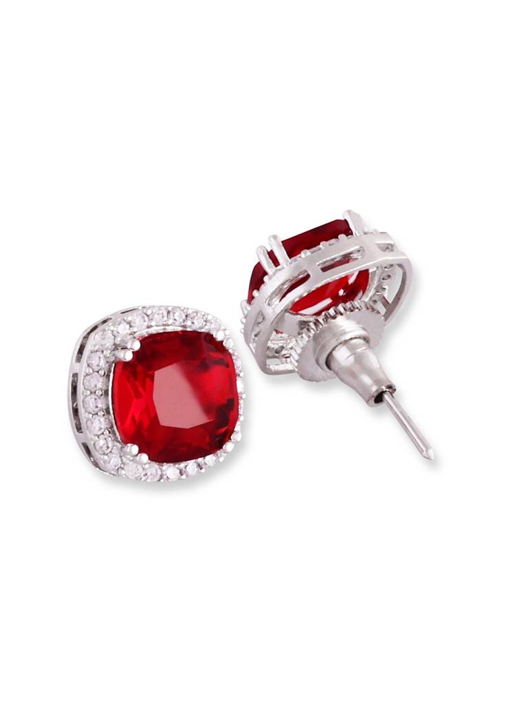 Ruby Silver American Diamond Chain With Pair Of Earrings : SPPSCuisineRed