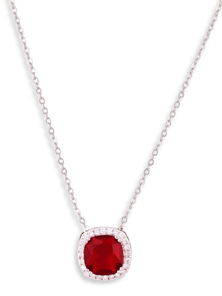 Ruby Silver American Diamond Chain With Pair Of Earrings : SPPSCuisineRed