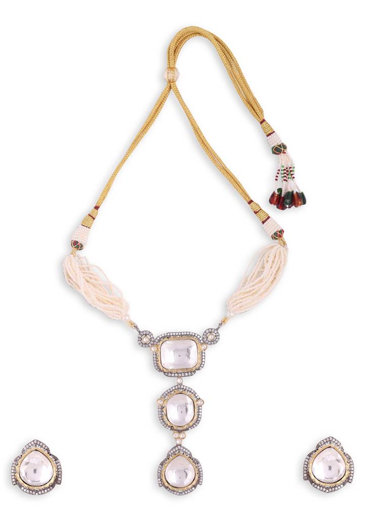 Designer Polki Silver Necklace Diamond Studded Set : SPPolkiNecklace1