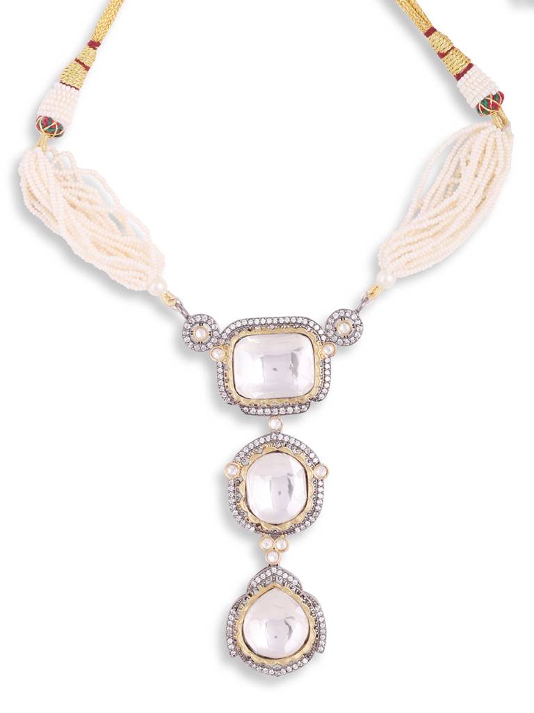 Designer Polki Silver Necklace Diamond Studded Set : SPPolkiNecklace1