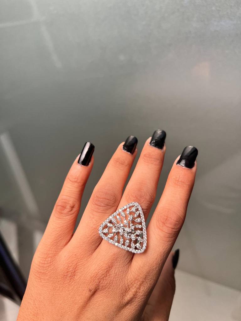 Impressive Solitaire Silver Plated American Diamond Trendy Ring : SPRingHibiscus29
