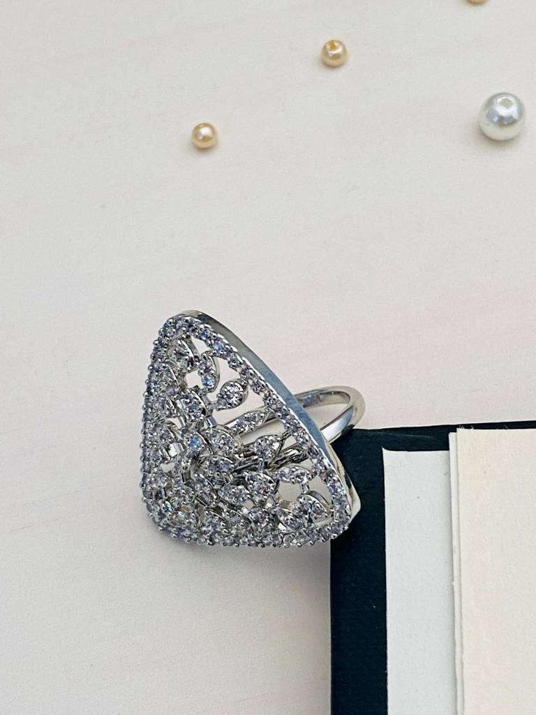 Impressive Solitaire Silver Plated American Diamond Trendy Ring : SPRingHibiscus29