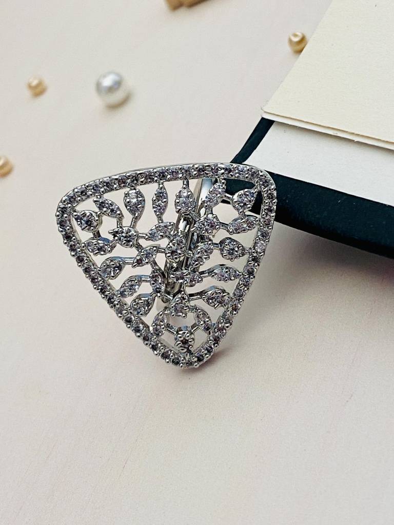 Impressive Solitaire Silver Plated American Diamond Trendy Ring : SPRingHibiscus29