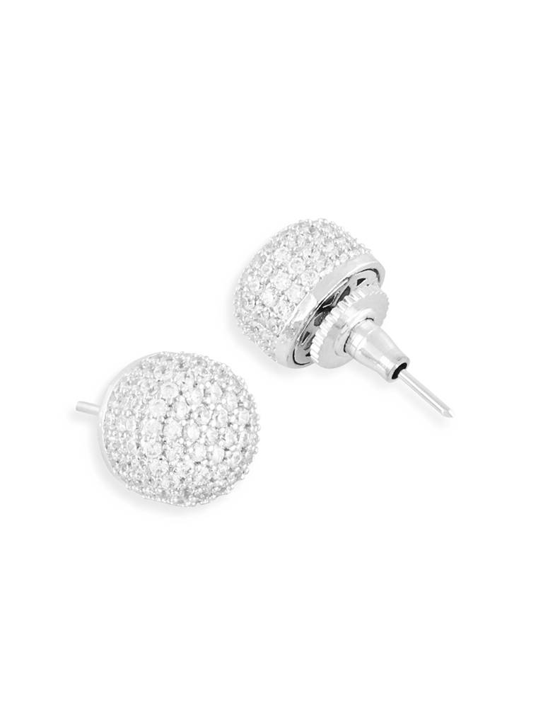 Silver Plated Round American Diamond Stud : SPStudDiscoBall
