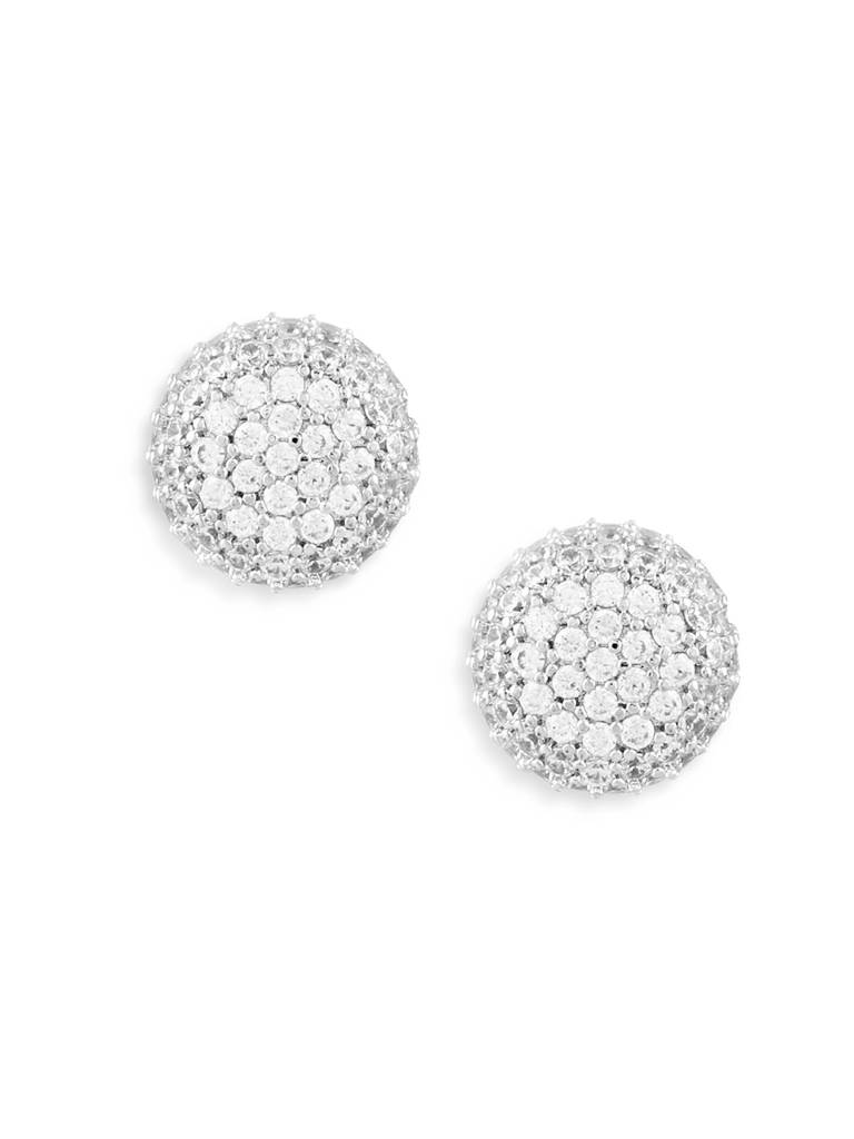 Silver Plated Round American Diamond Stud : SPStudDiscoBall