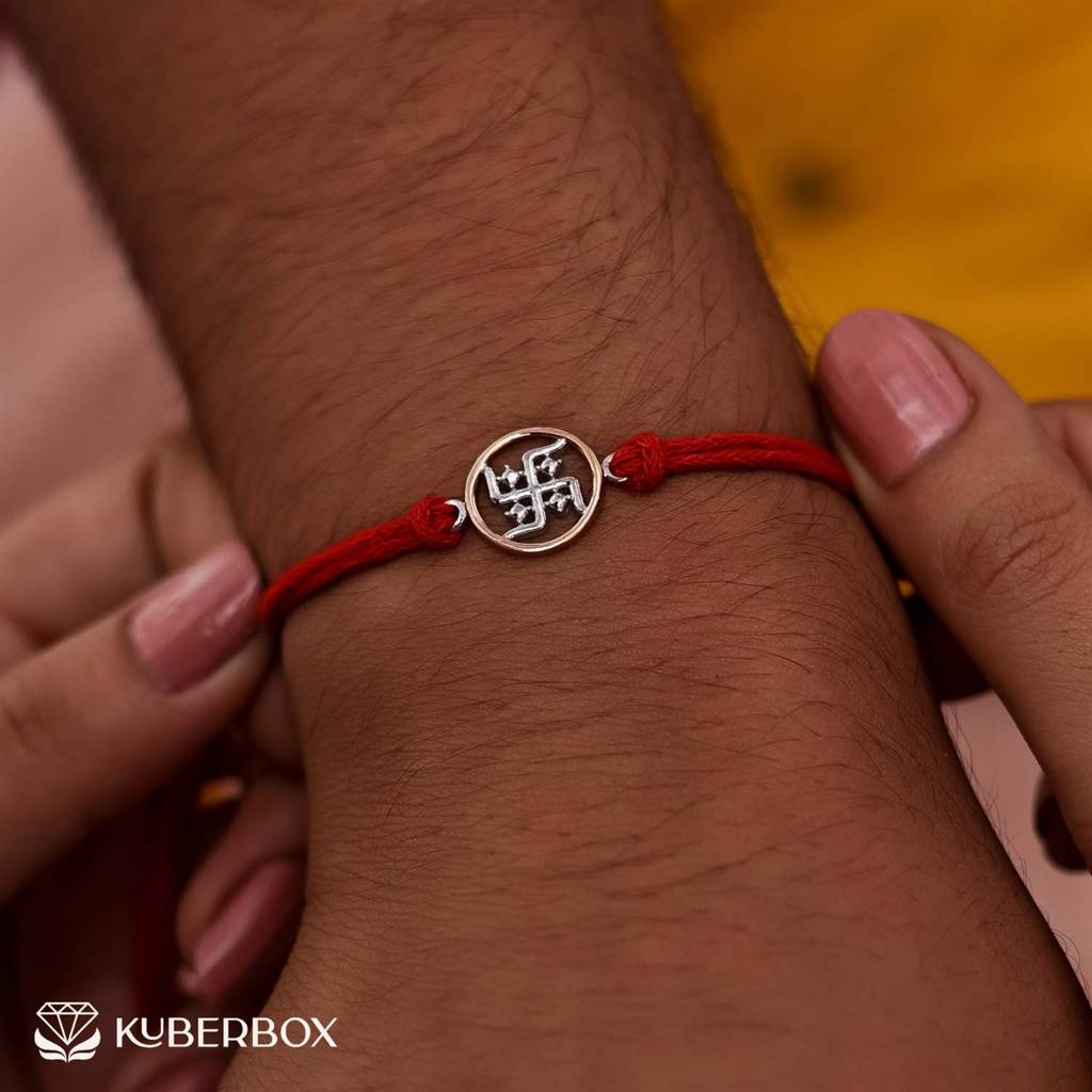 Kuberbox 925 Sterling Silver Swastik Silver Rakhi : SRA2003_925