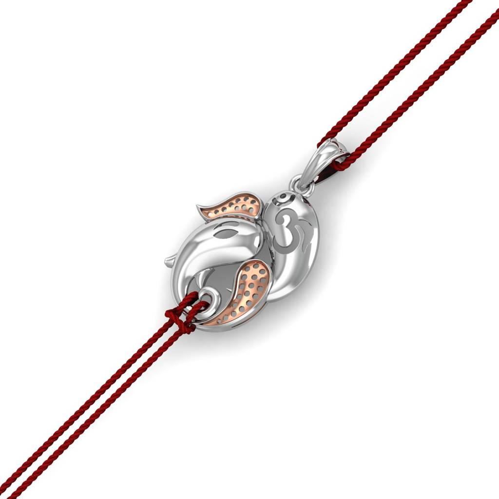 Kuberbox 925 Sterling Silver Gaja-Om Silver Rakhi Pendant : SRA2027_925
