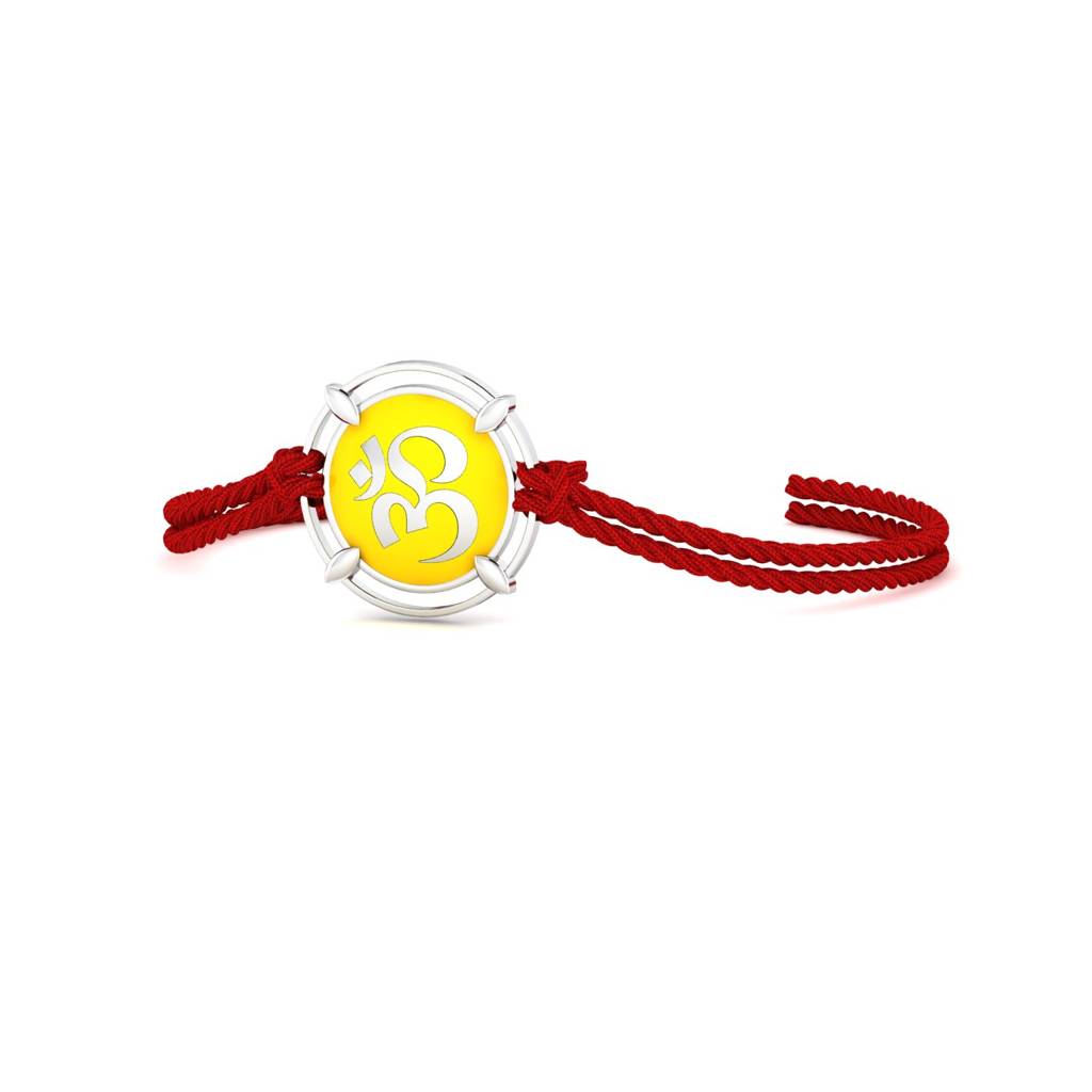 Kuberbox 925 Sterling Silver Meena Om Silver Rakhi : SRA2032_925