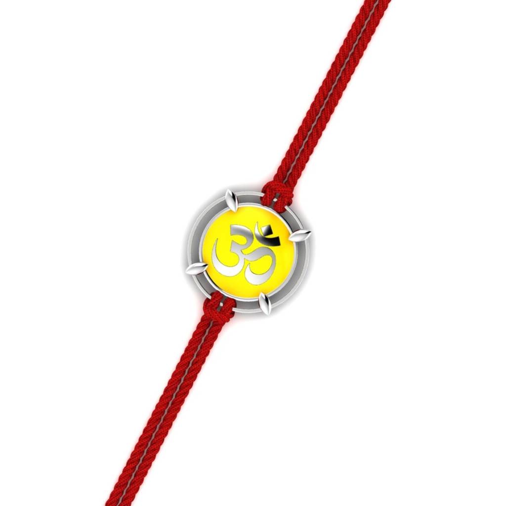 Kuberbox 925 Sterling Silver Meena Om Silver Rakhi : SRA2032_925