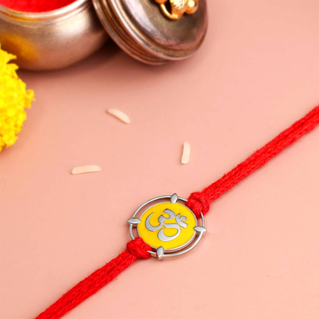 Kuberbox 925 Sterling Silver Meena Om Silver Rakhi : SRA2032_925