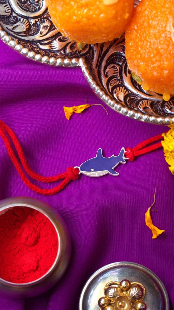 Kuberbox 925 Sterling Silver Baby Shark Silver Rakhi : SRA2036_925