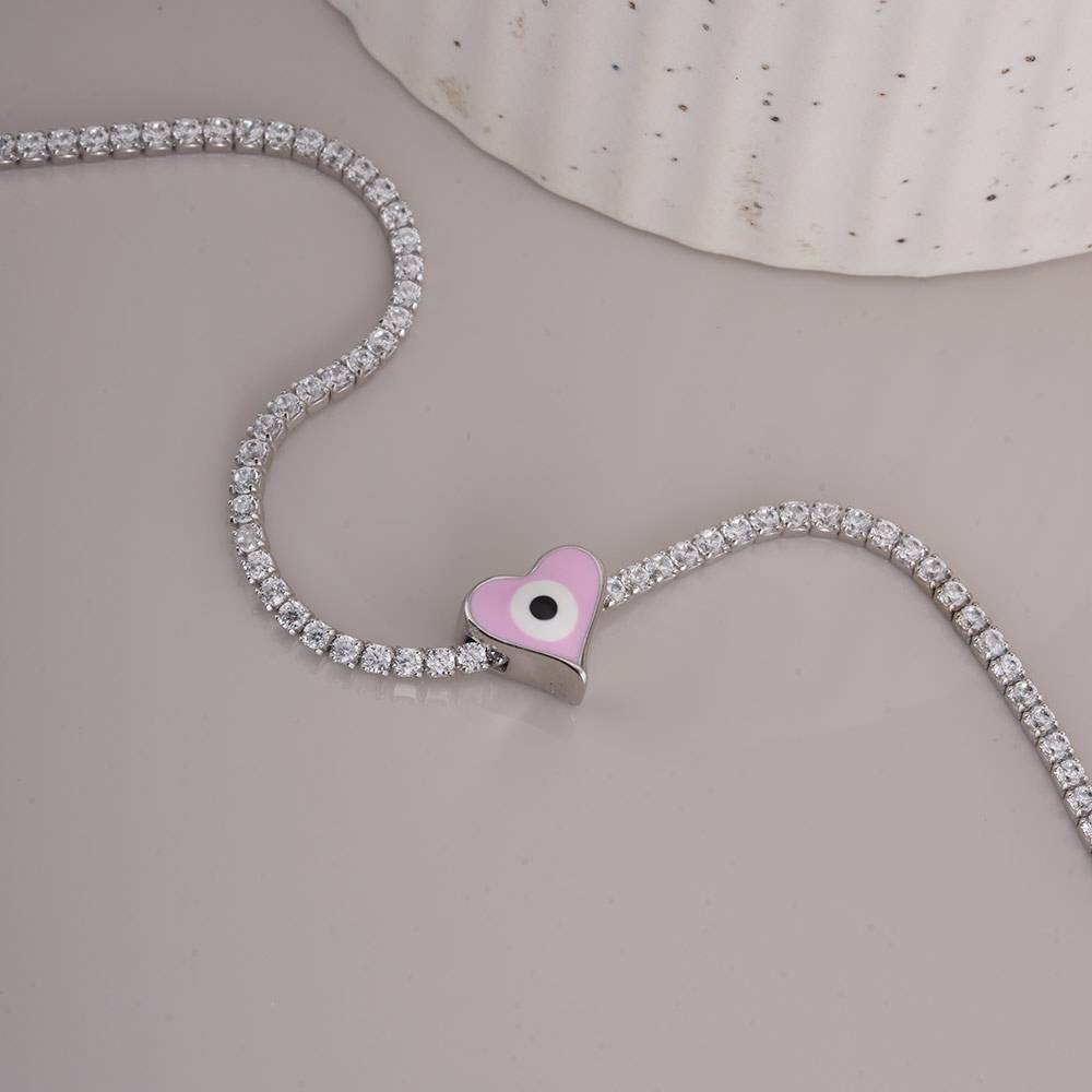 925 Sterling Silver Dainty Charm Tennis Bracelet : SRWBR2