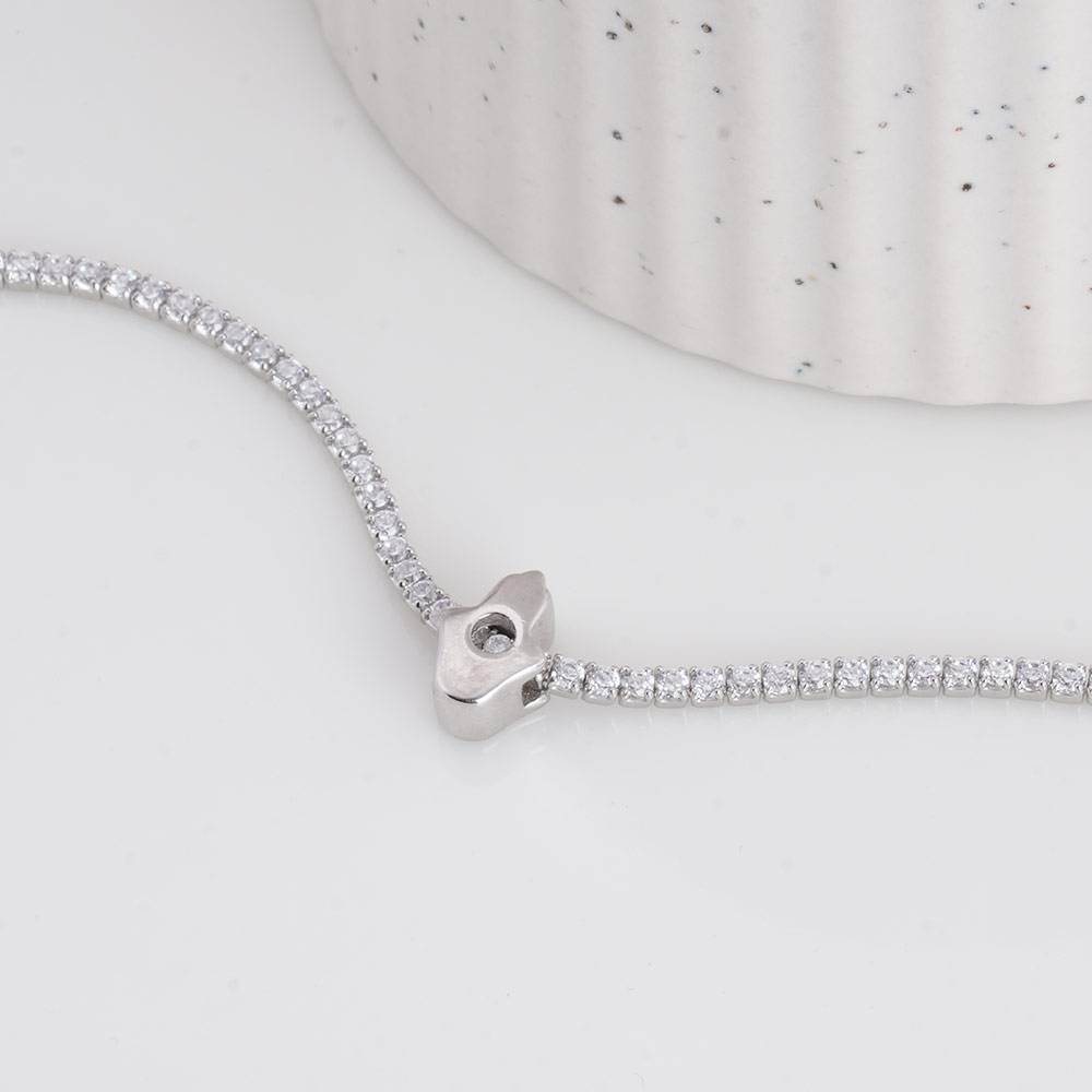 925 Sterling Silver Classic Tennis Bracelet With Heart Charm : SRWBR3