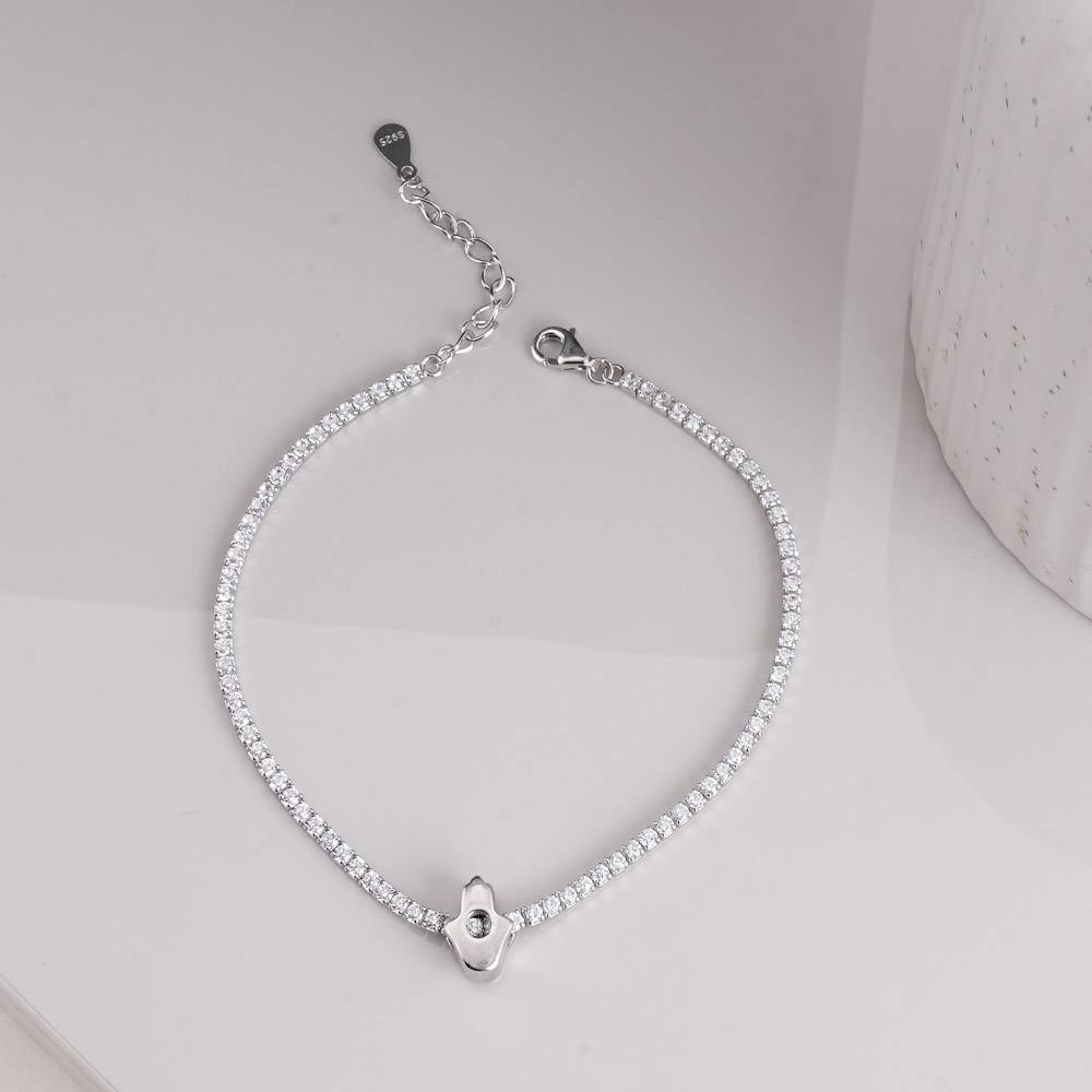 925 Sterling Silver Classic Tennis Bracelet With Heart Charm : SRWBR3