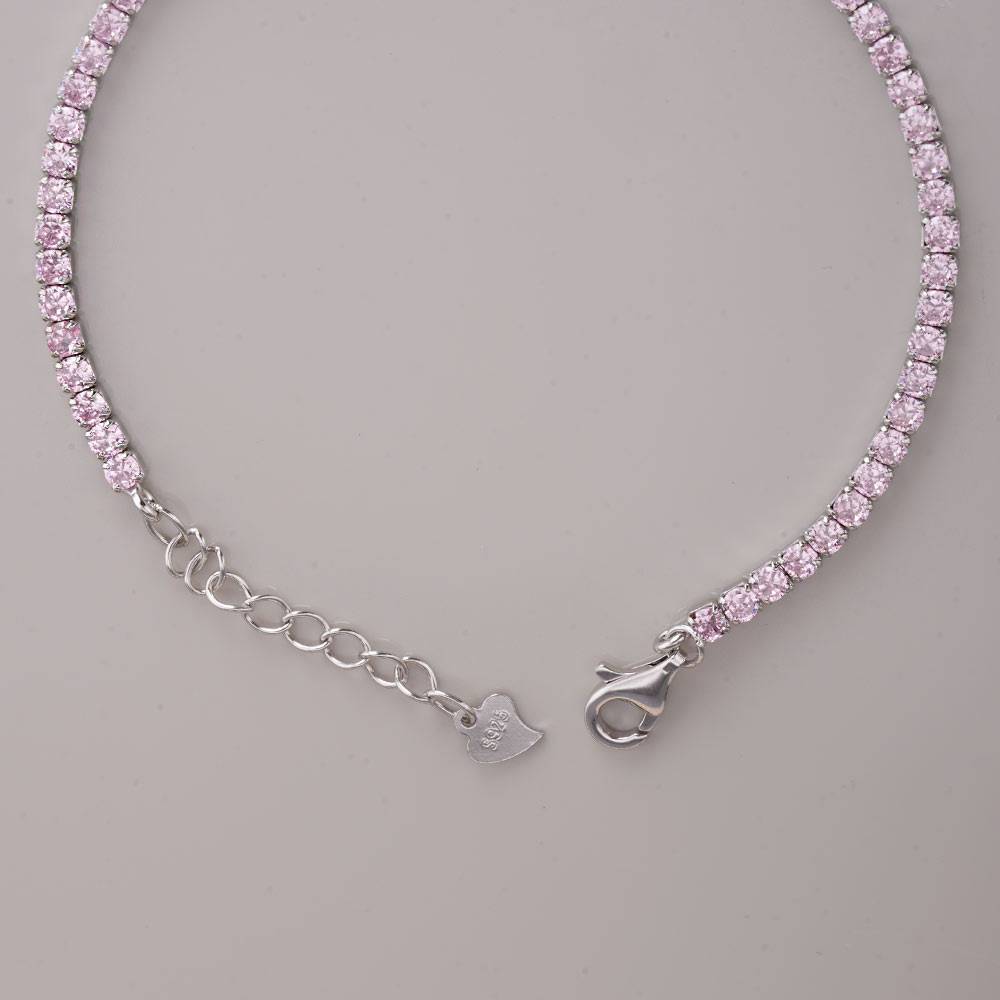 925 Sterling Silver Pink Crystal Tennis Bracelet : SRWBR5