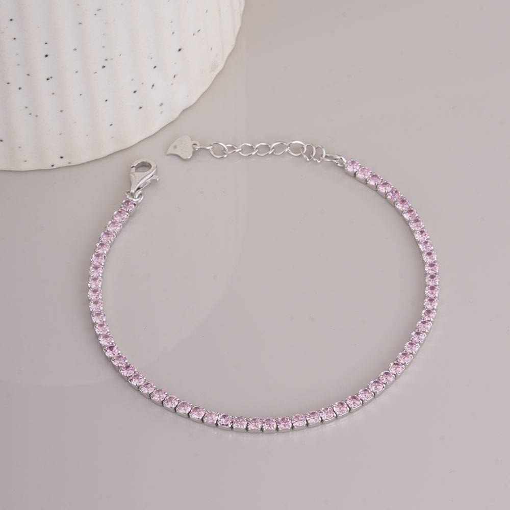 925 Sterling Silver Pink Crystal Tennis Bracelet : SRWBR5