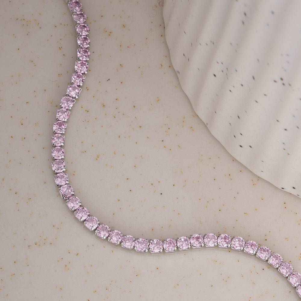 925 Sterling Silver Pink Crystal Tennis Bracelet : SRWBR5
