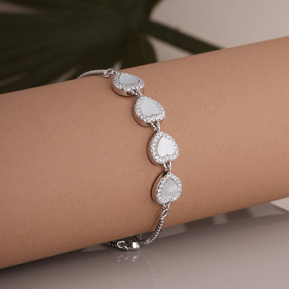 925 Sterling Silver Adjustable Heart Bracelet : SRWBR6