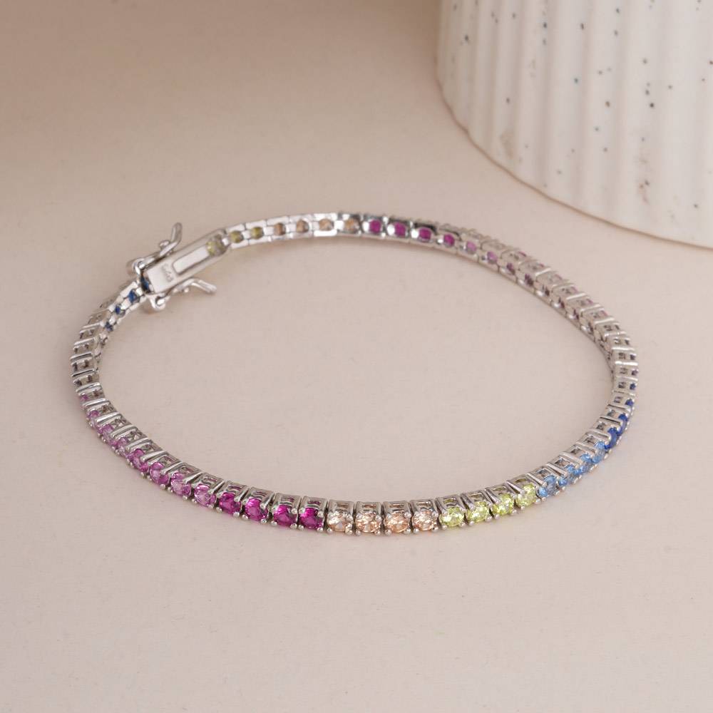925 Sterling Silver Rainbow Crystal Tennis Bracelet : SRWBR8