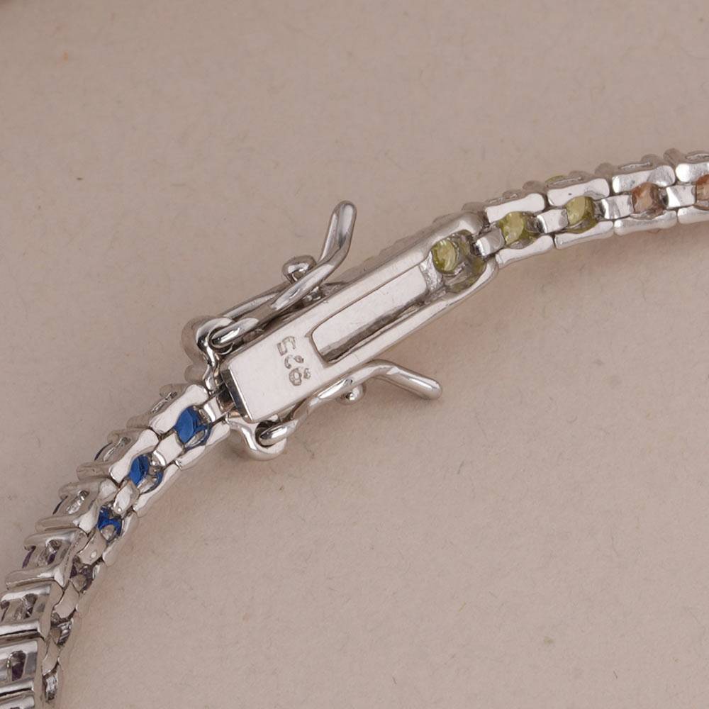 925 Sterling Silver Rainbow Crystal Tennis Bracelet : SRWBR8