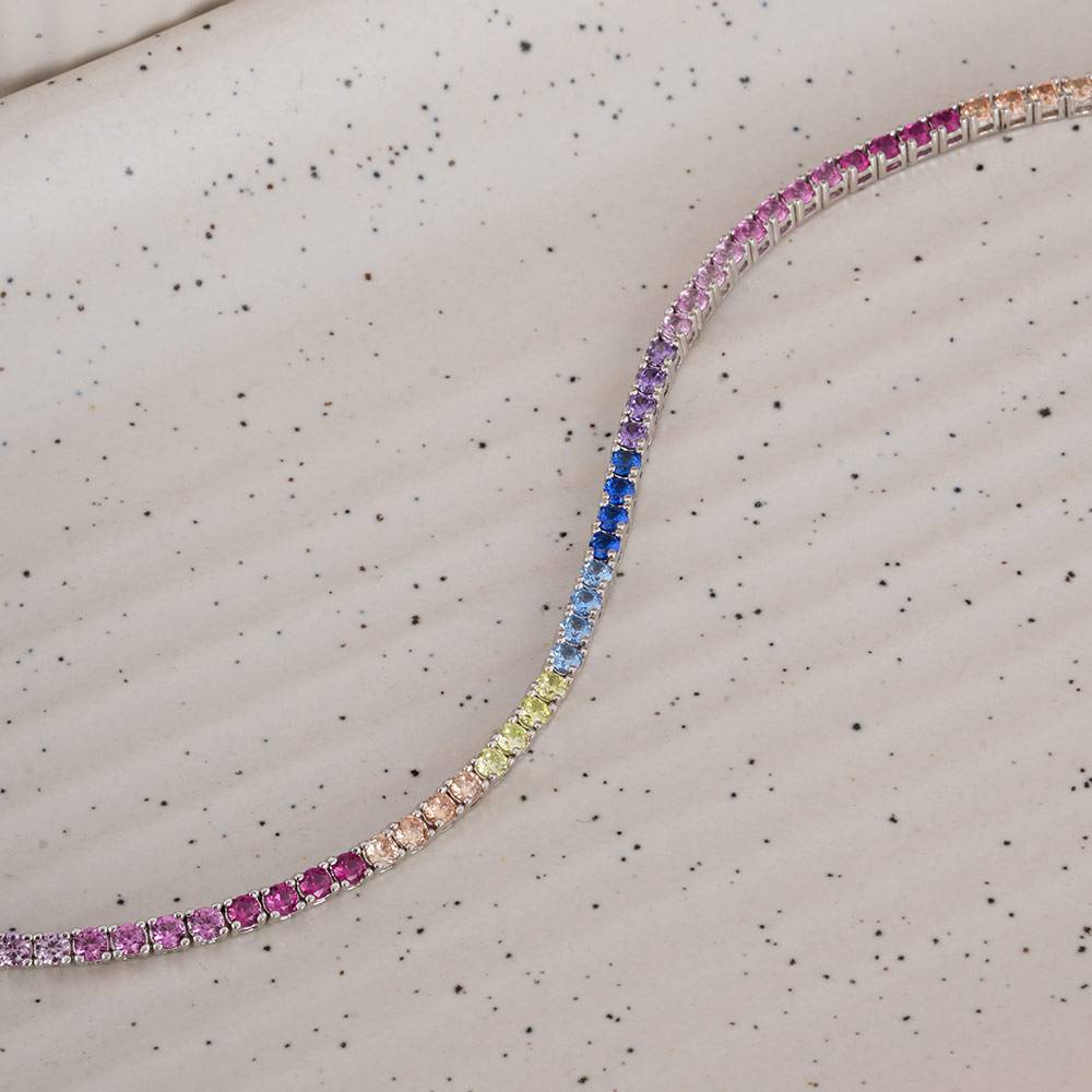 925 Sterling Silver Rainbow Crystal Tennis Bracelet : SRWBR8