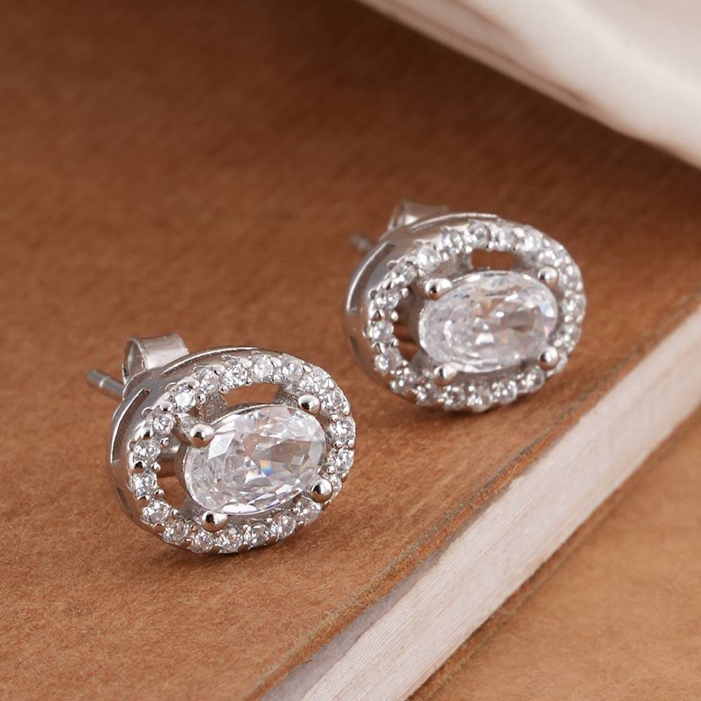 925 Sterling Silver Radiant Halo Earrings : SRWER10