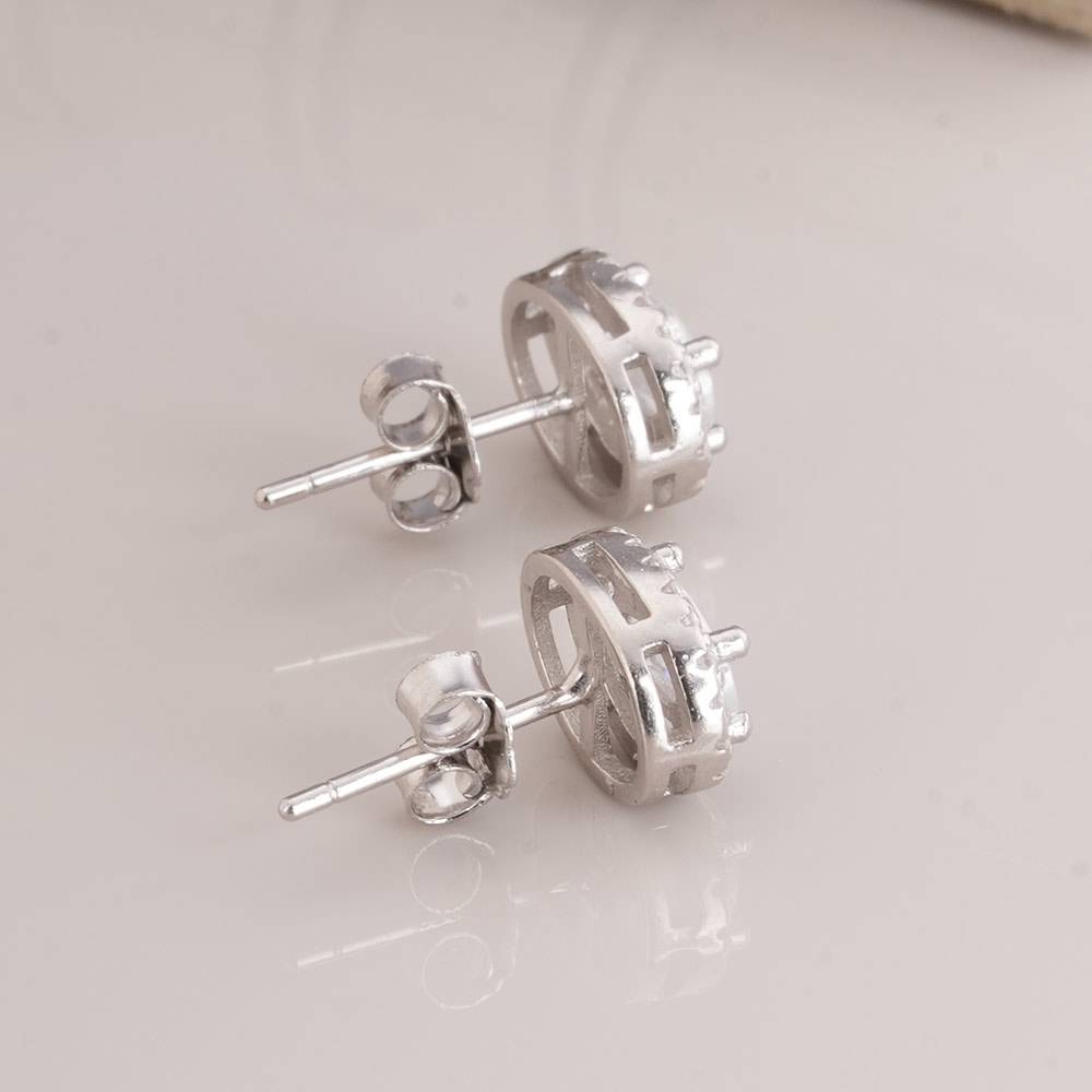 925 Sterling Silver Radiant Halo Earrings : SRWER10