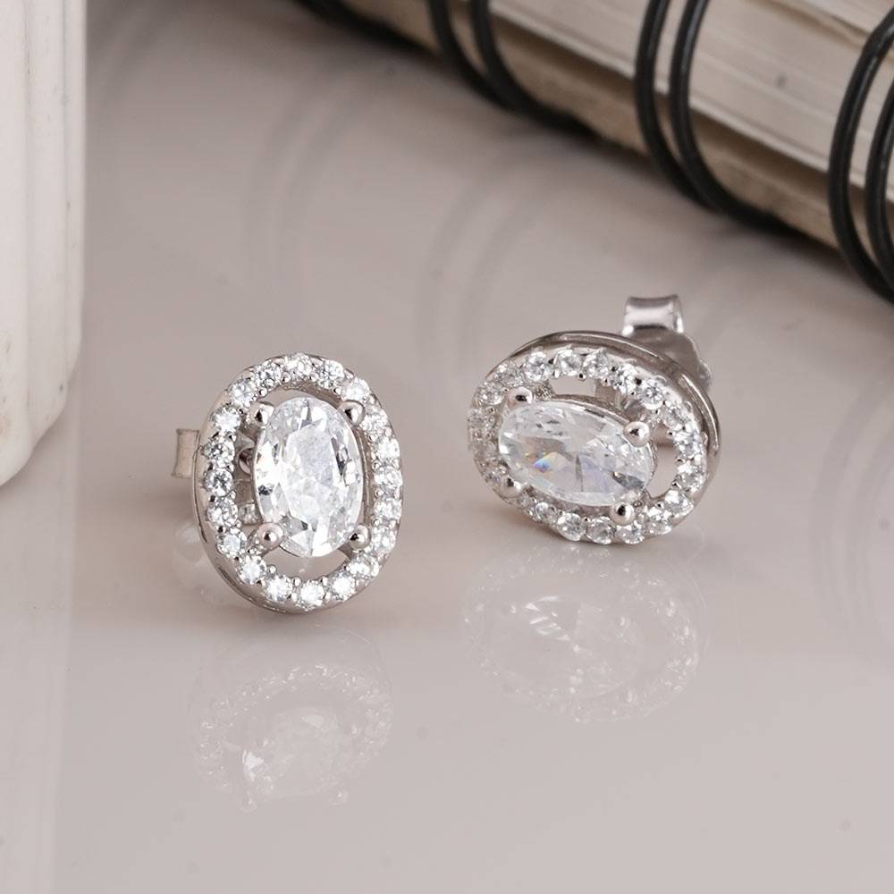 925 Sterling Silver Radiant Halo Earrings : SRWER10