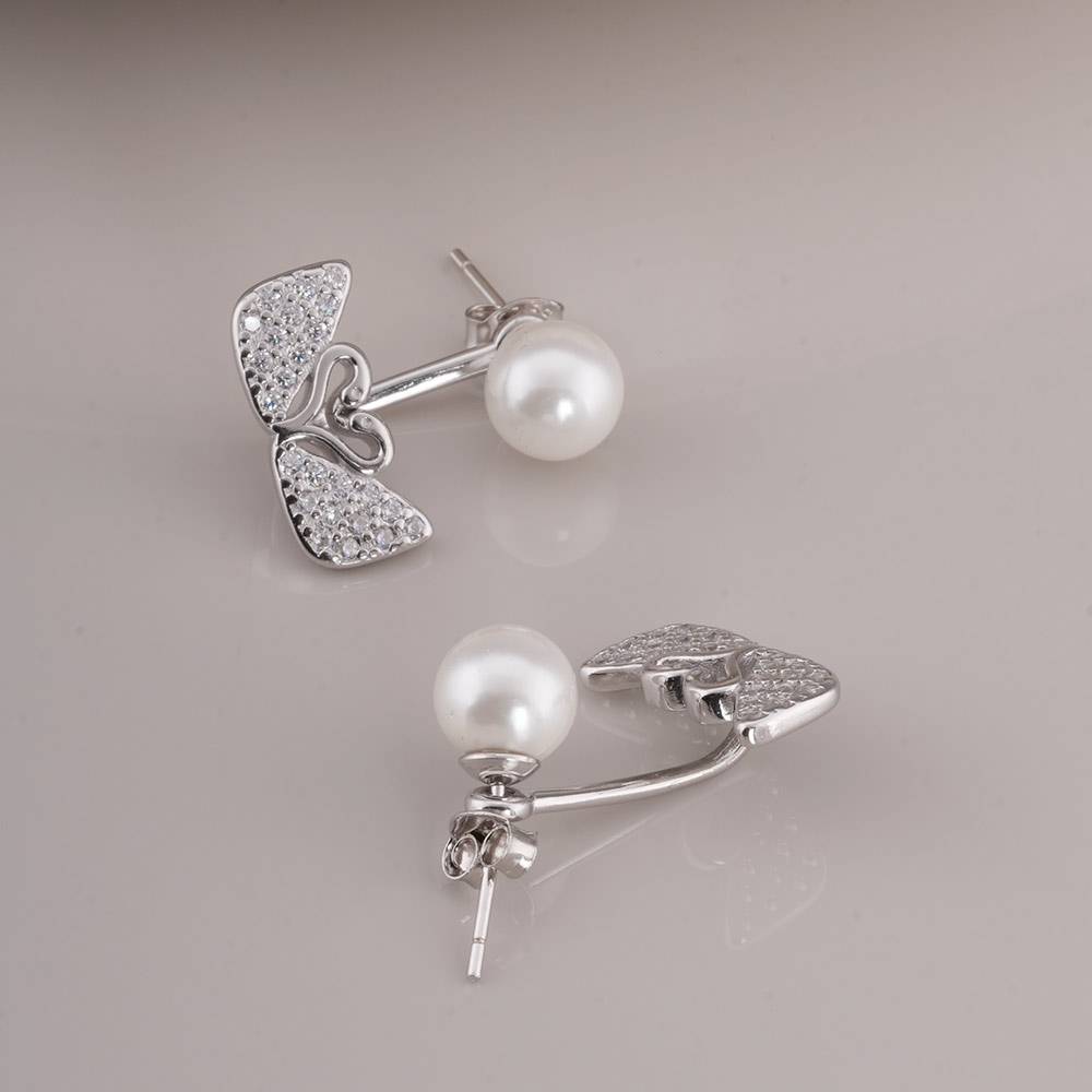 925 Sterling Silver Pearl & Swan Earrings : SRWER13