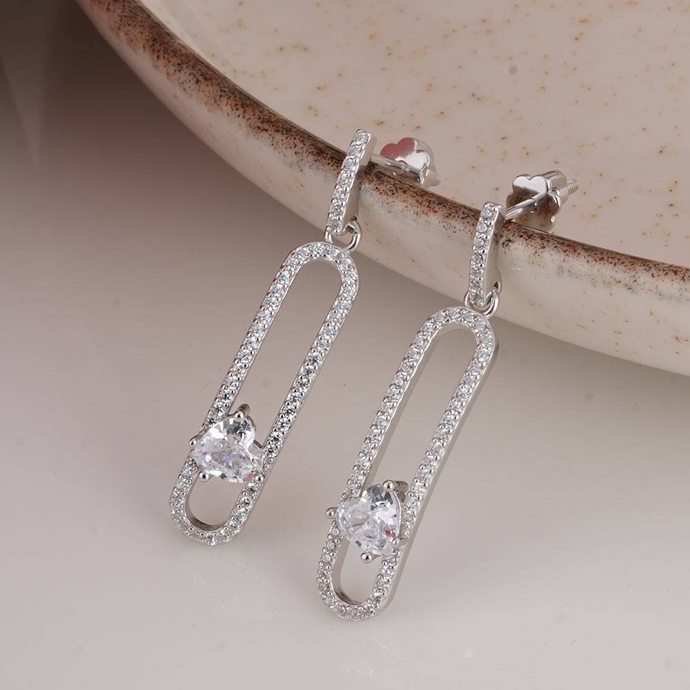 925 Sterling Silver Pave Crystal Link Earrings : SRWER1