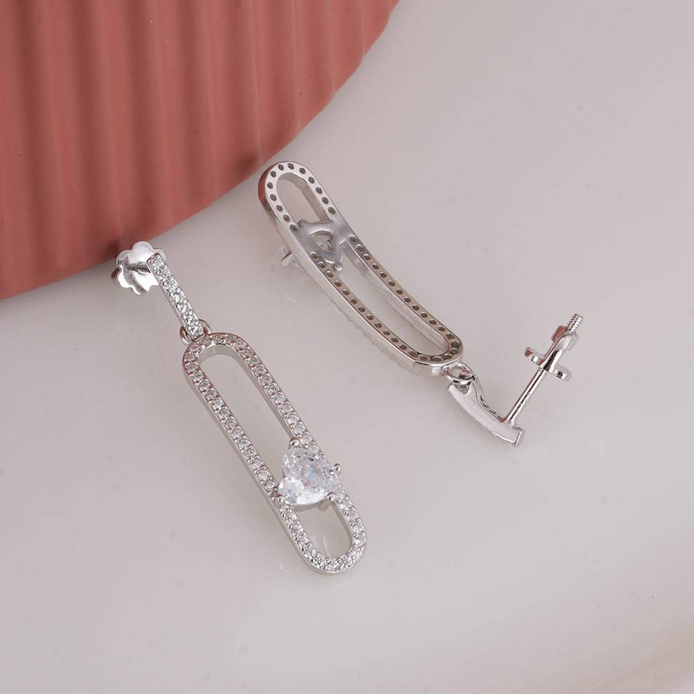925 Sterling Silver Pave Crystal Link Earrings : SRWER1