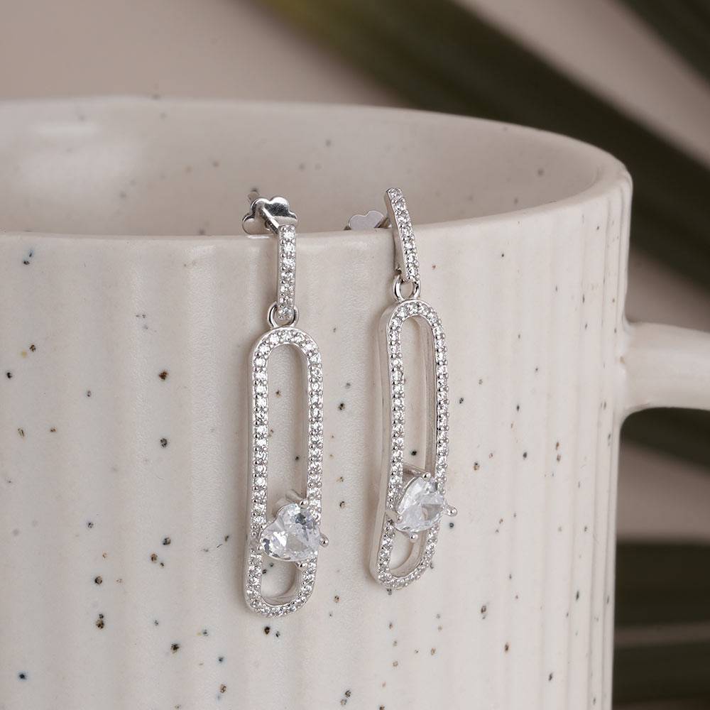 925 Sterling Silver Pave Crystal Link Earrings : SRWER1