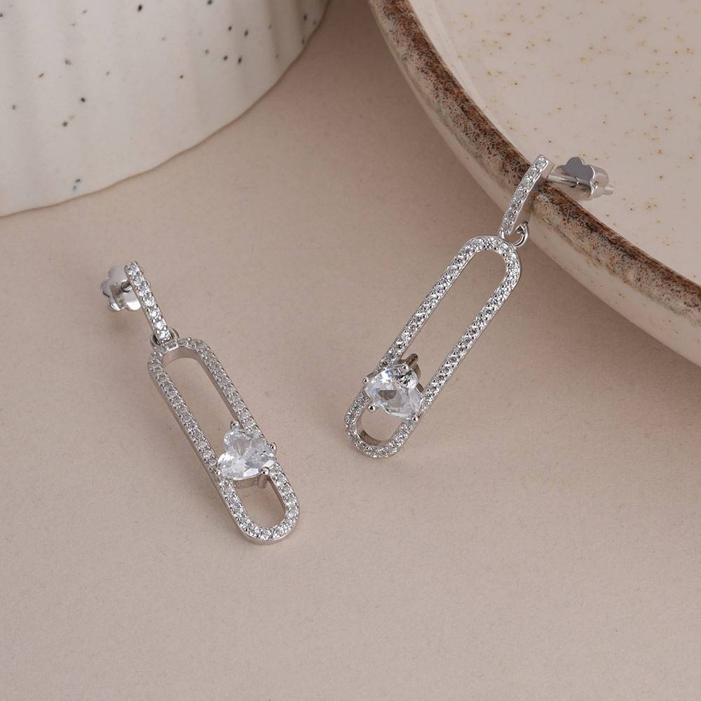 925 Sterling Silver Pave Crystal Link Earrings : SRWER1