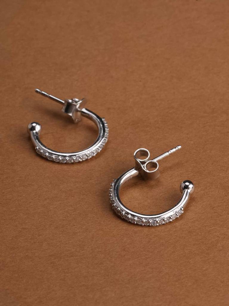 925 Sterling Silver Pave Cz Hoop Earrings : SRWER23
