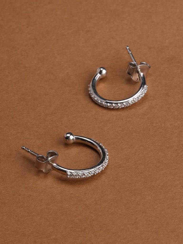 925 Sterling Silver Pave Cz Hoop Earrings : SRWER23